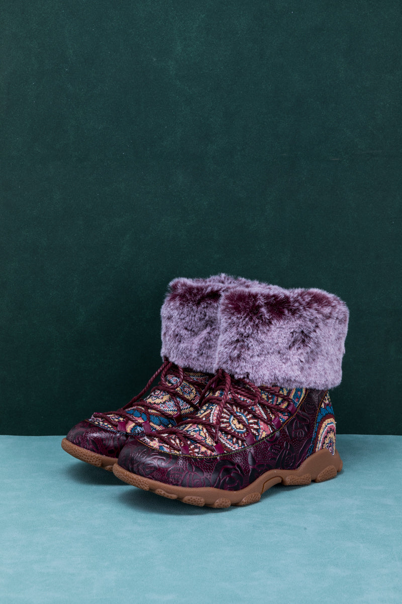 Vicconfy | ANKLE FUR  LACE UP LEATHER COMBAT BOOT