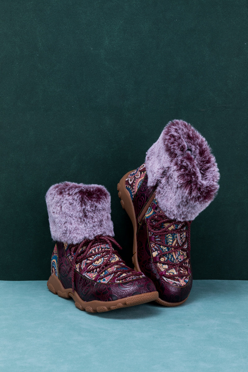 Vicconfy | ANKLE FUR  LACE UP LEATHER COMBAT BOOT