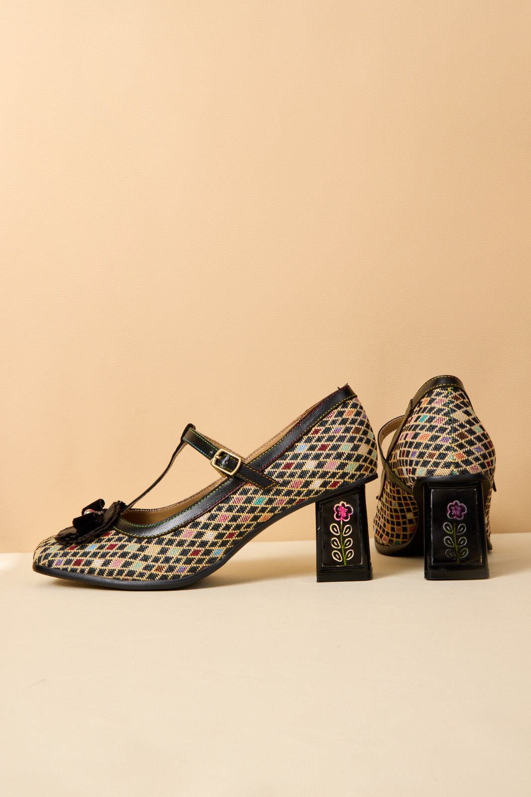 Vicconfy | Kaylum Diamond Print T-Strap Pump