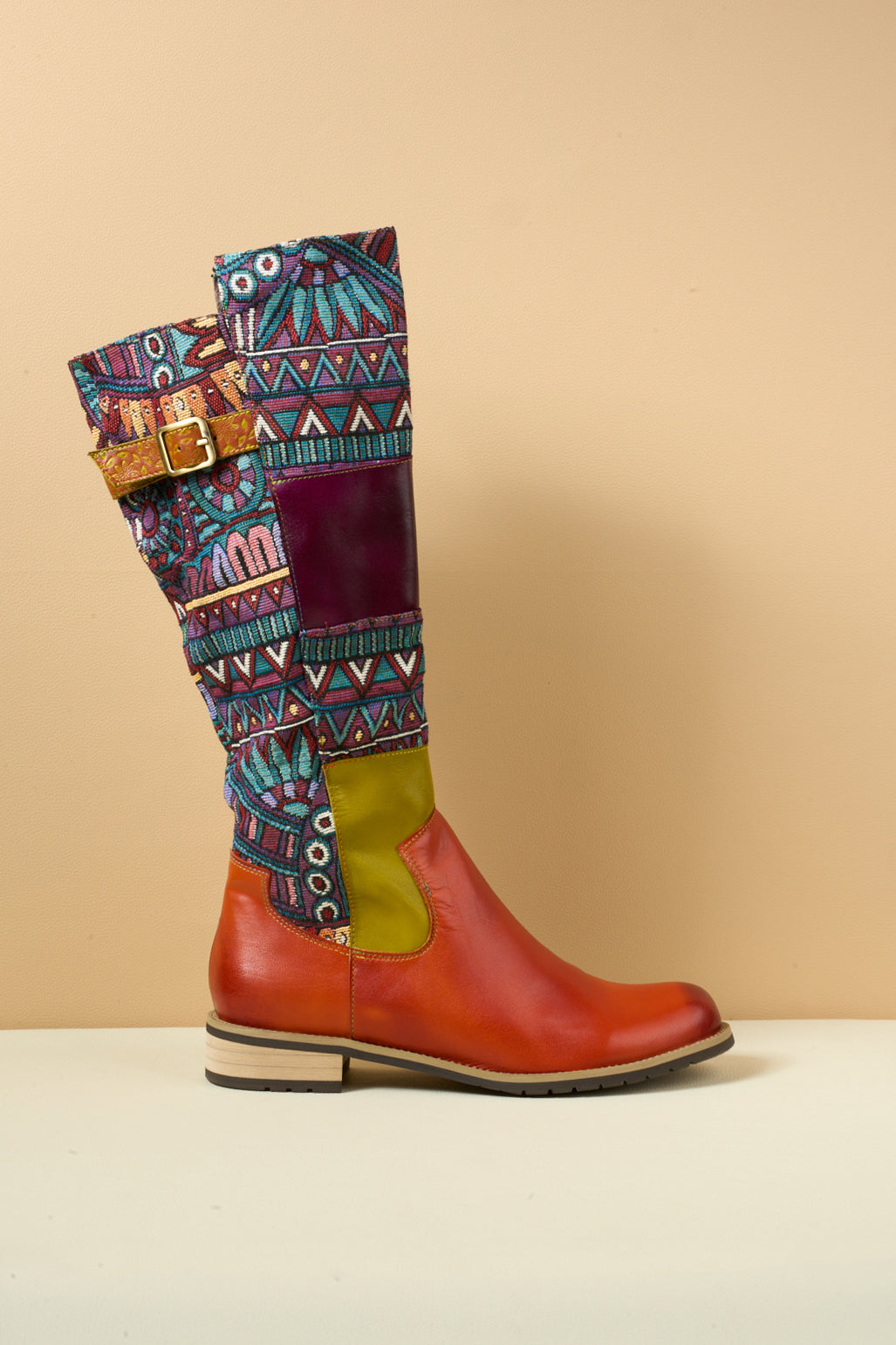Vicconfy | Cozy Up Abstract Embroidered Leather Knee-High Boots