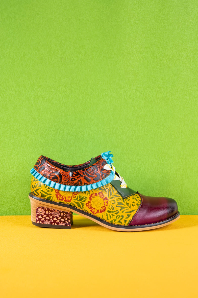 Vicconfy | Fall Roses Floral Embossed Leather Oxford - Multi