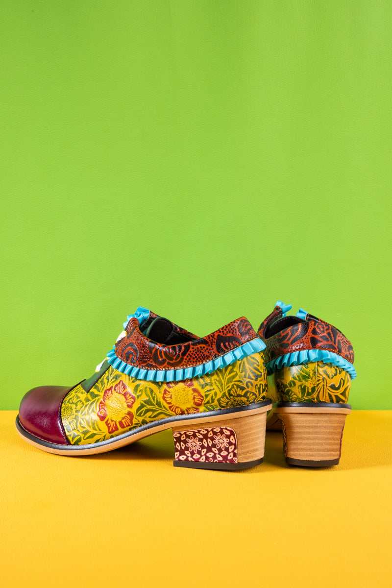 Vicconfy | Fall Roses Floral Embossed Leather Oxford - Multi