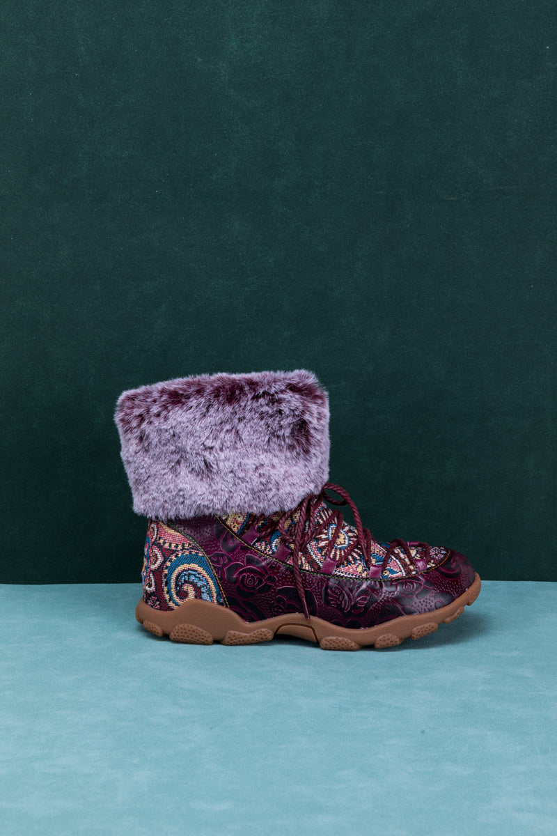 Vicconfy | ANKLE FUR  LACE UP LEATHER COMBAT BOOT