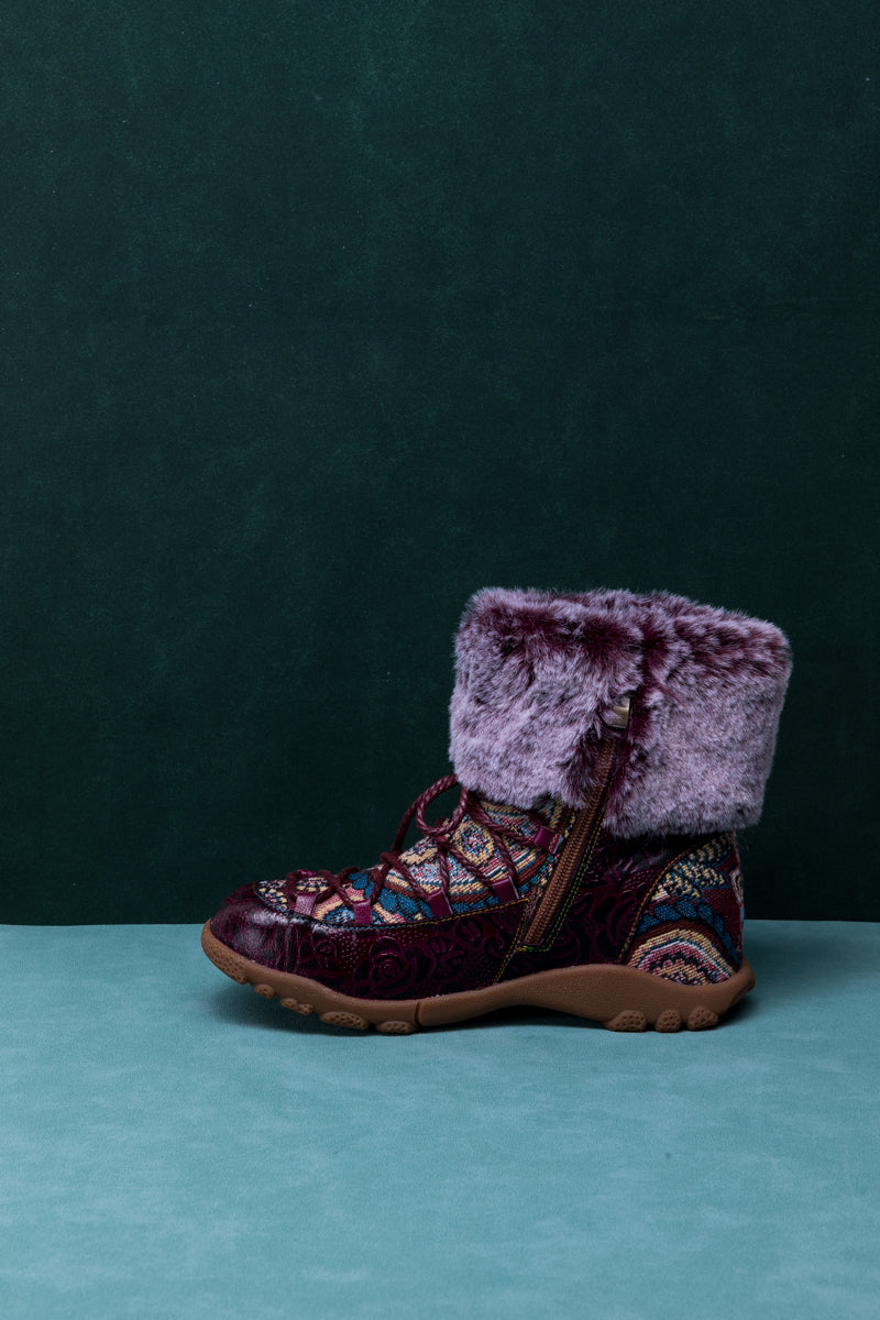Vicconfy | ANKLE FUR  LACE UP LEATHER COMBAT BOOT