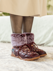 Vicconfy | ANKLE FUR  LACE UP LEATHER COMBAT BOOT