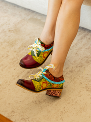 Vicconfy | Fall Roses Floral Embossed Leather Oxford - Multi