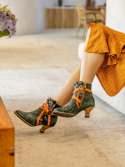 Vicconfy | Arden Vintage Rose Embossed Leather Ankle Bootie