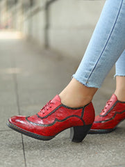 Vicconfy | Floral Embossed Leather Oxford Pumps
