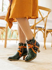 Vicconfy | Arden Vintage Rose Embossed Leather Ankle Bootie