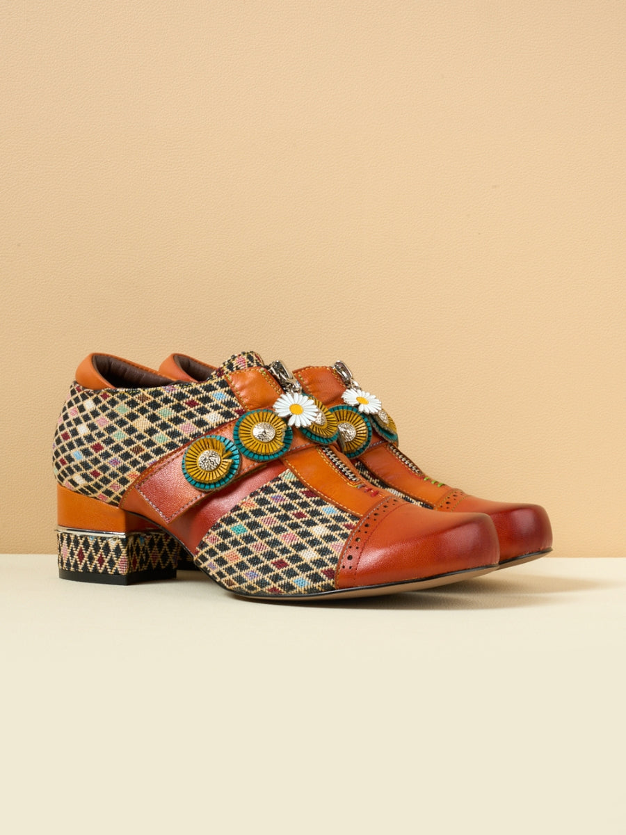 Vicconfy | Angelonia Jacquard Leather Oxford Brogues
