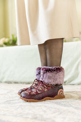 Vicconfy | ANKLE FUR  LACE UP LEATHER COMBAT BOOT