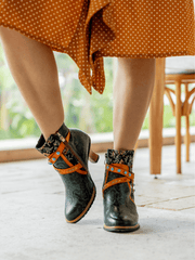 Vicconfy | Arden Vintage Rose Embossed Leather Ankle Bootie