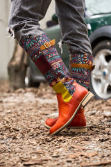 Vicconfy | Cozy Up Abstract Embroidered Leather Knee-High Boots