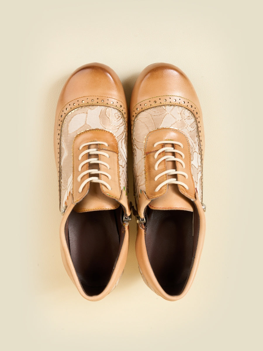 Vicconfy | Walk In Roses Jacquard Leather Oxford Brogues