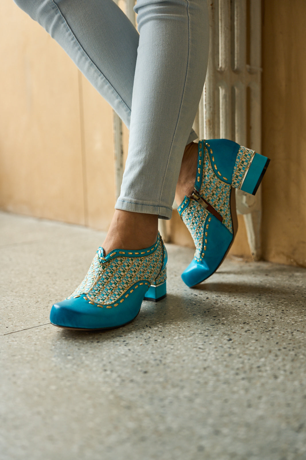 Vicconfy | Aliene Jacquard Leather Pump Booties