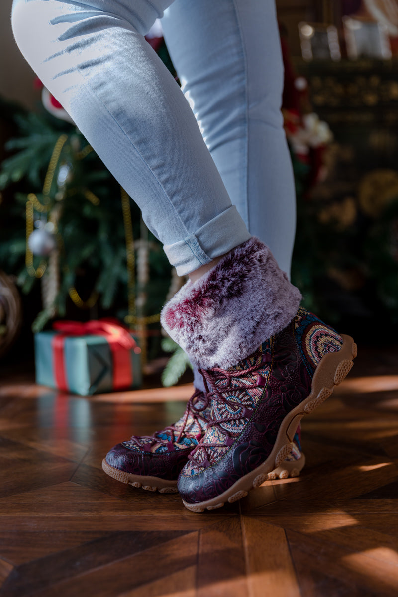 Vicconfy | ANKLE FUR  LACE UP LEATHER COMBAT BOOT