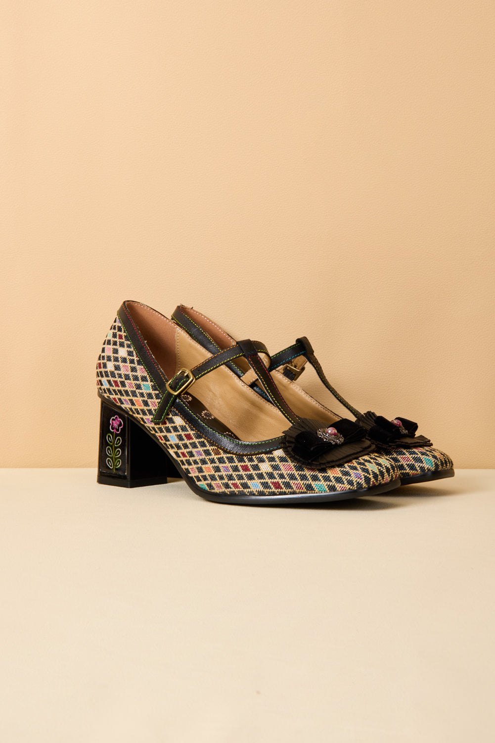 Vicconfy | Kaylum Diamond Print T-Strap Pump