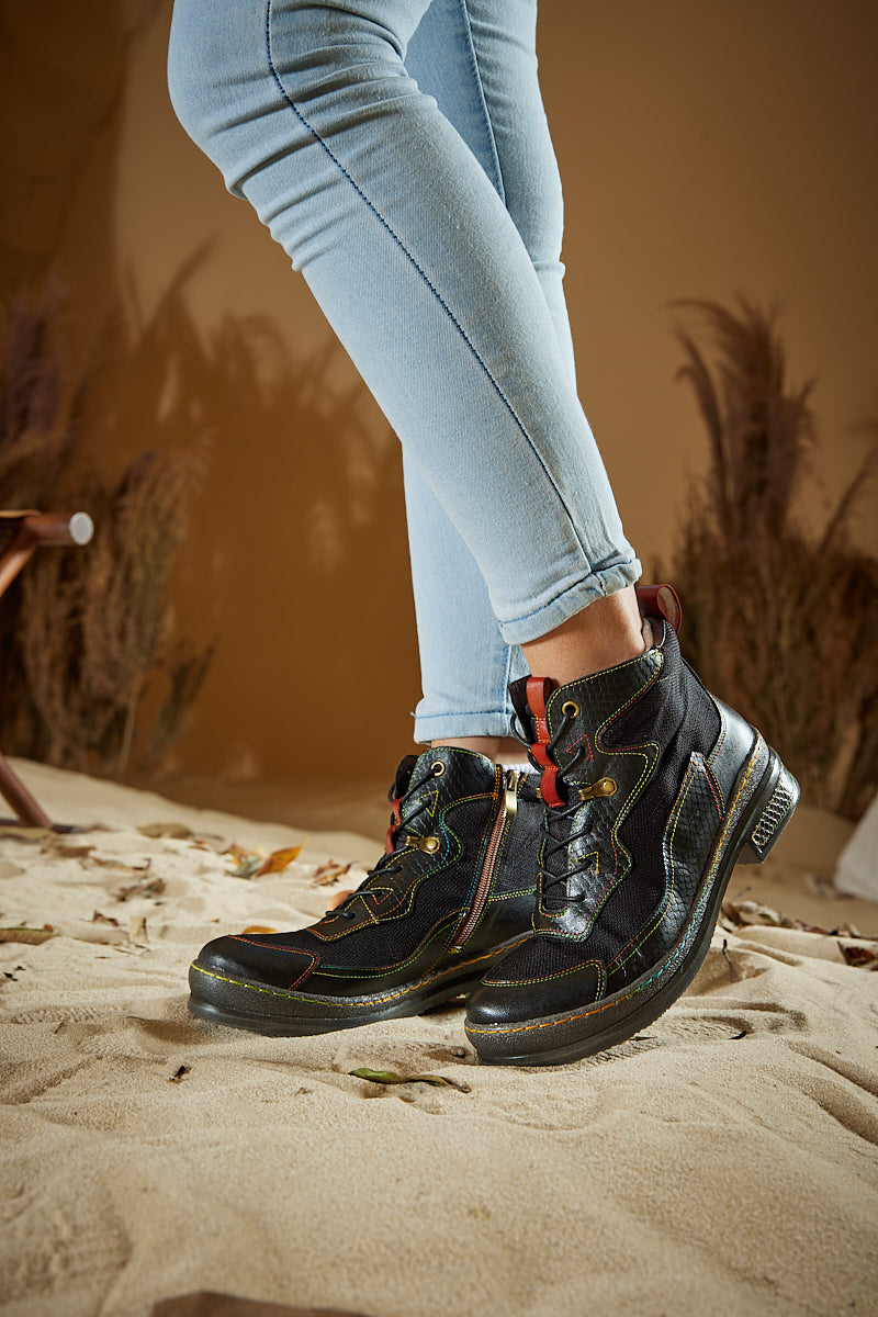 Vicconfy | Arlene Mesh Leather Hike Boots
