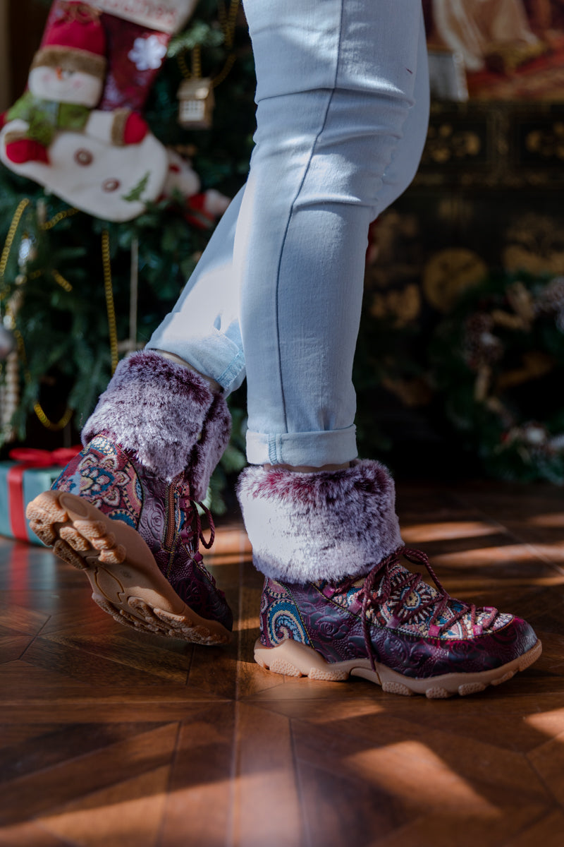 Vicconfy | ANKLE FUR  LACE UP LEATHER COMBAT BOOT