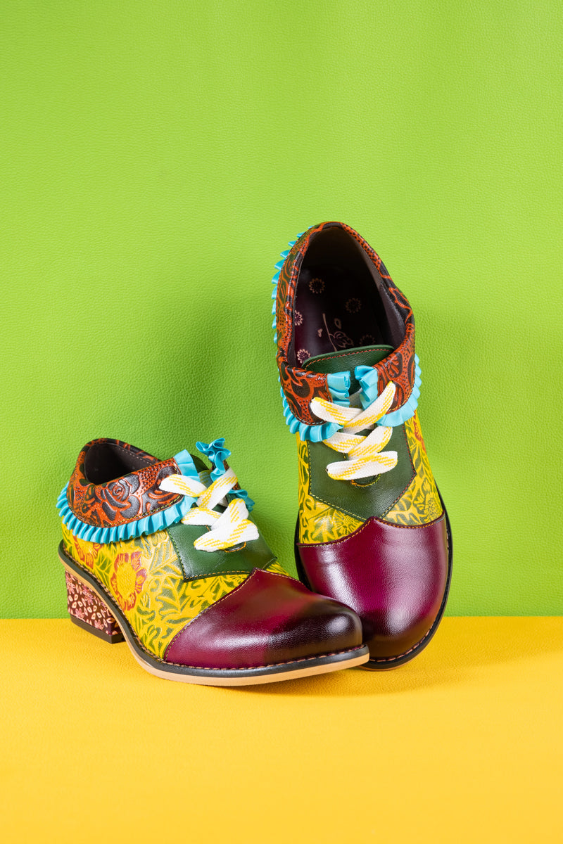 Vicconfy | Fall Roses Floral Embossed Leather Oxford - Multi