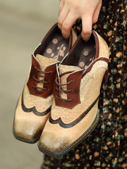 Vicconfy | Genuine Leather Floral Embossed Adele Low Heel Oxford Shoes