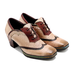Vicconfy | Genuine Leather Floral Embossed Adele Low Heel Oxford Shoes