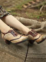 Vicconfy | Genuine Leather Floral Embossed Adele Low Heel Oxford Shoes