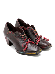Vicconfy | Curve Ankle Floral Embossed Genuine Leather Loafers