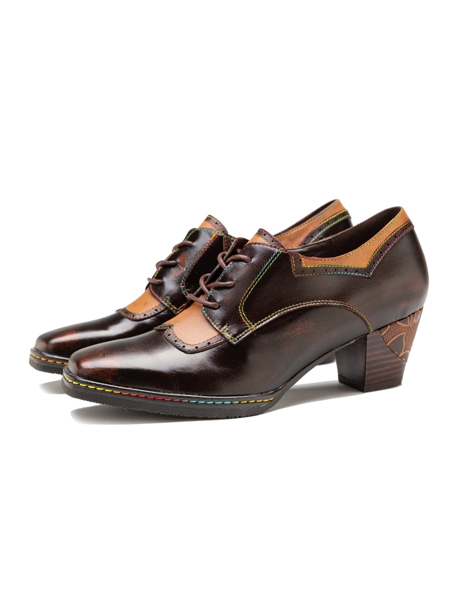 Vicconfy | Genuine Leather Blossom Embossed Oxford