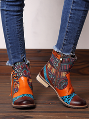 Vicconfy | Aboriginal Art Tassel Leather Ankle Boots