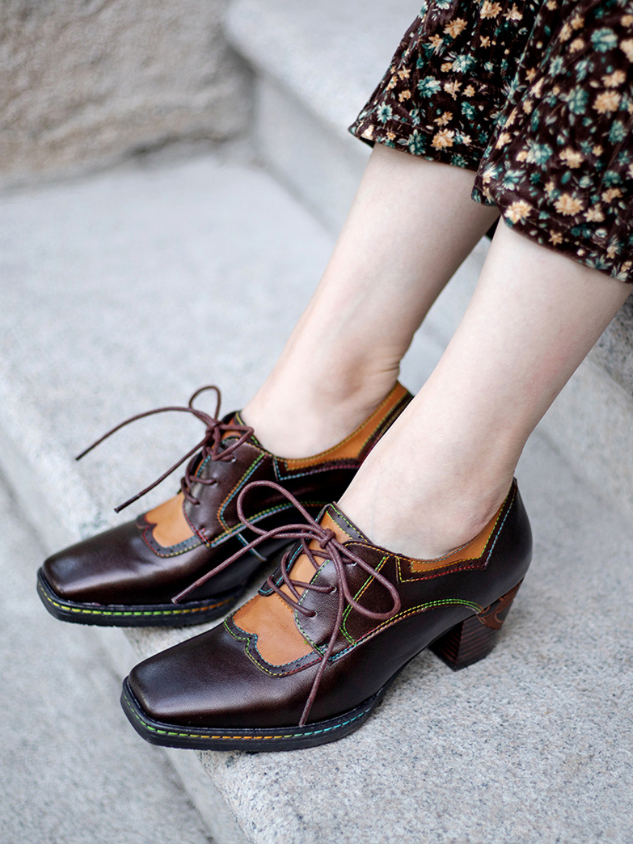 Vicconfy | Genuine Leather Blossom Embossed Oxford