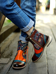Vicconfy | Aboriginal Art Tassel Leather Ankle Boots