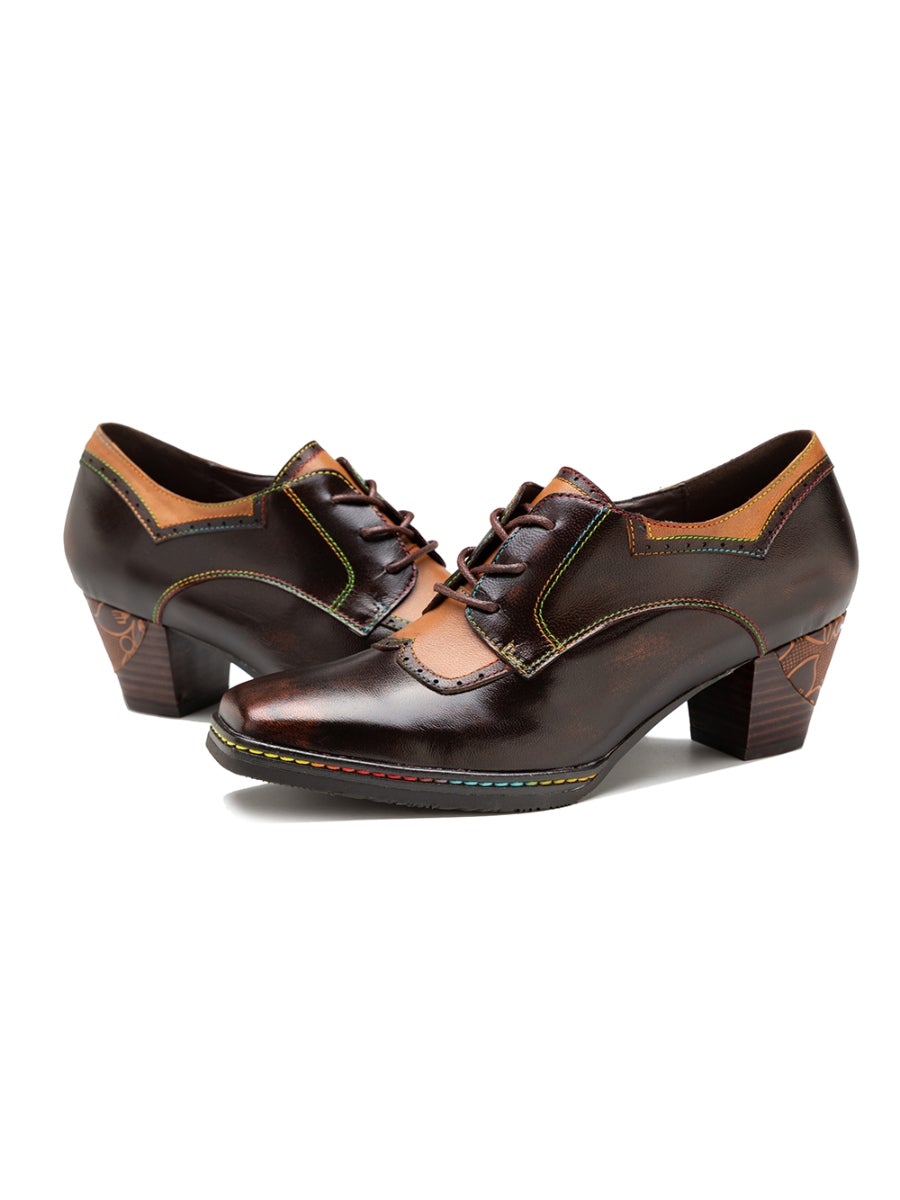 Vicconfy | Genuine Leather Blossom Embossed Oxford