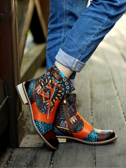 Vicconfy | Aboriginal Art Tassel Leather Ankle Boots