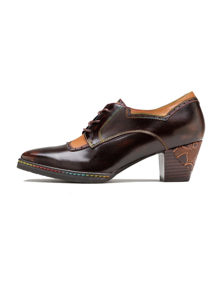 Vicconfy | Genuine Leather Blossom Embossed Oxford