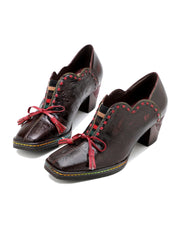 Vicconfy | Curve Ankle Floral Embossed Genuine Leather Loafers