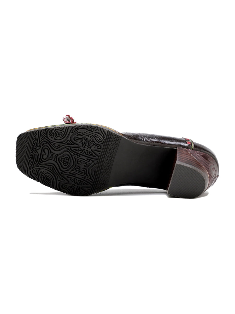 Vicconfy | Curve Ankle Floral Embossed Genuine Leather Loafers