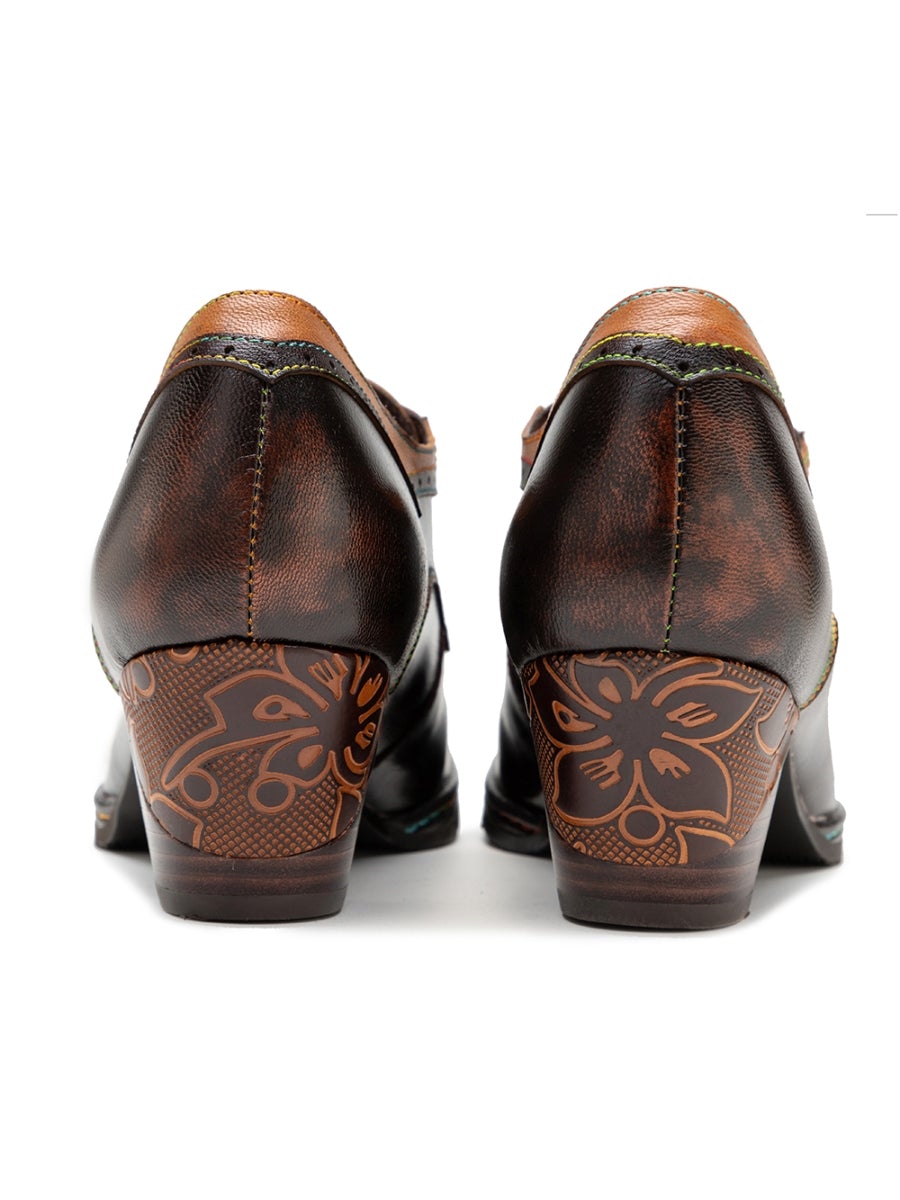 Vicconfy | Genuine Leather Blossom Embossed Oxford
