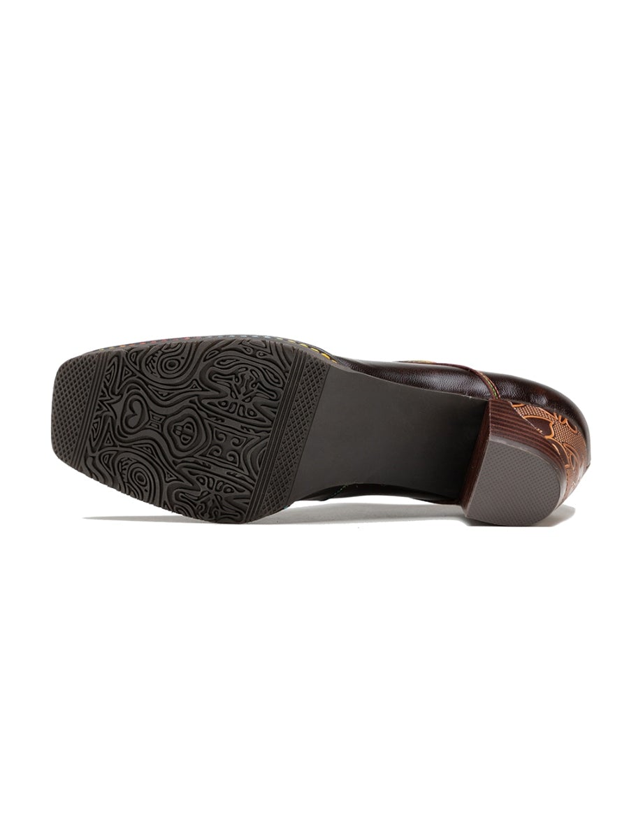 Vicconfy | Genuine Leather Blossom Embossed Oxford