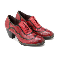Vicconfy | Floral Embossed Leather Oxford Pumps