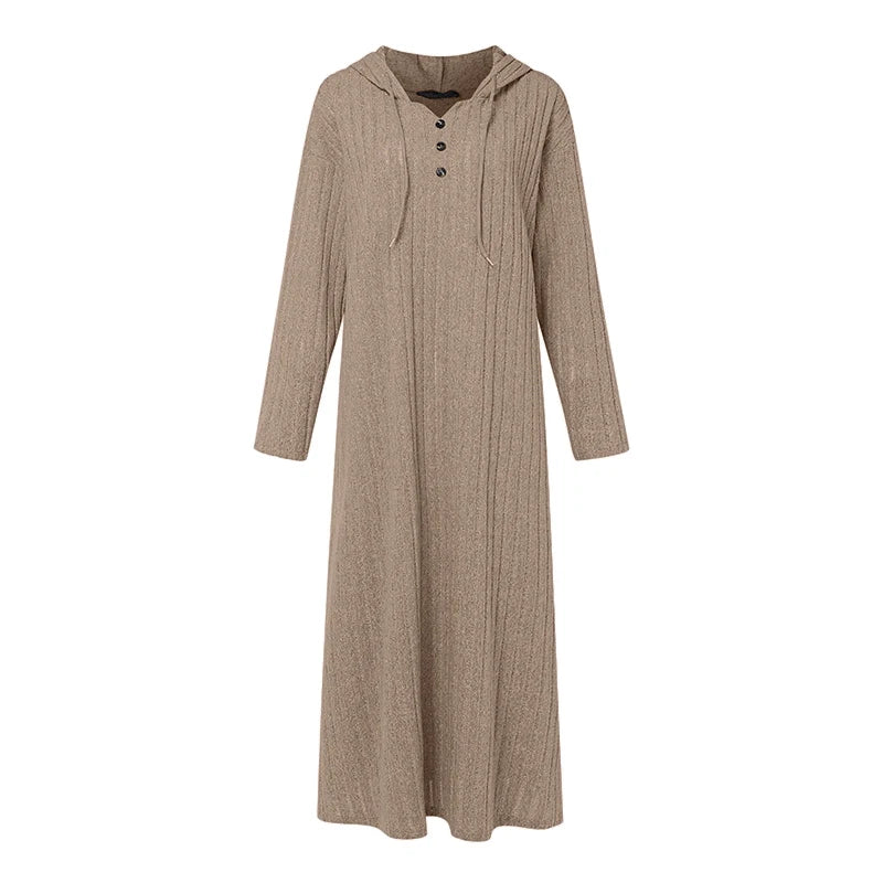 ZANZEA 2024 Fashion Drop-shoulder Hoodies Dress Fall Winter V Neck Long Sleeve Hooded Maxi Dresses Loose Casual Women Vestidos