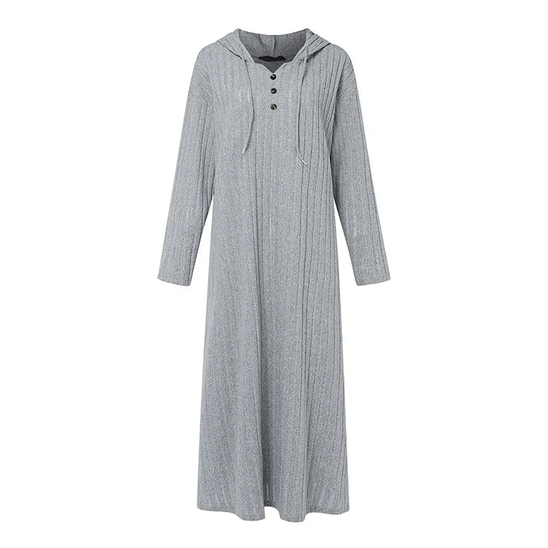 ZANZEA 2024 Fashion Drop-shoulder Hoodies Dress Fall Winter V Neck Long Sleeve Hooded Maxi Dresses Loose Casual Women Vestidos